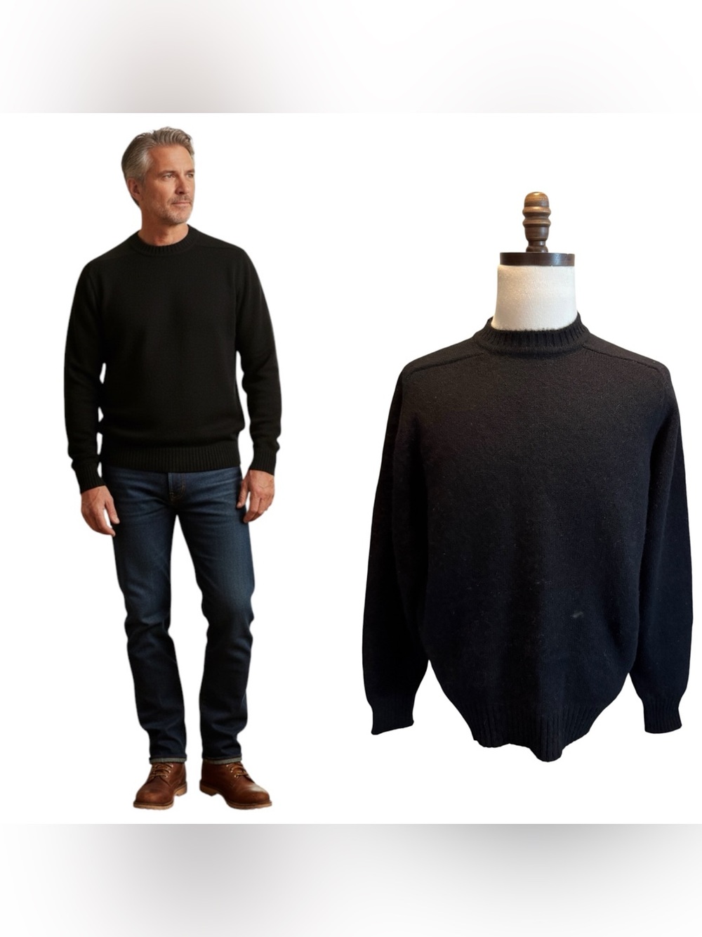Saks Fifth Avenue Mens Crewneck Wool Sweater Black Size Large Vintage England